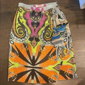Etro Vibrant Multicolor Patterned Silk Skirt size 42